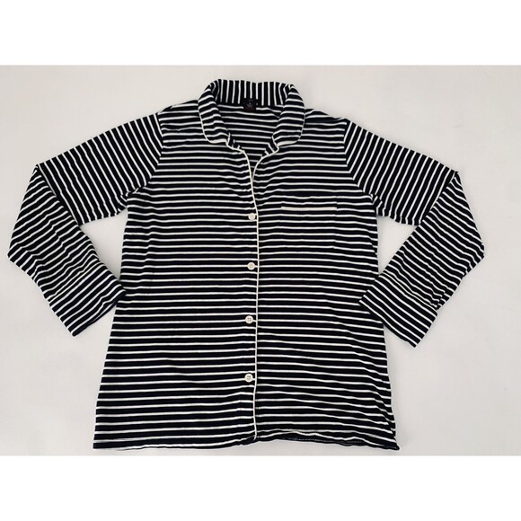 J Crew Pajama Top Women S Navy Blue Stripe Dreamy Cotton Button Up Preppy Lounge - Picture 1 of 8
